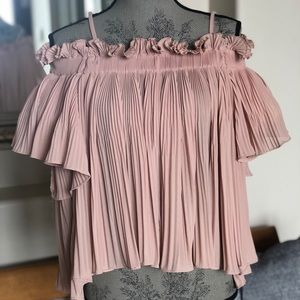 Pleated Blush Off the Shoulder Blouse, Size S